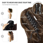 24 Inch Ponytail Extension, Layered Ponytail Extensions for Women, Soft Wavy Claw Clip in Ponytail Extension, Natural Synthetic Hair Pieces for Women (Color: Ash Brown with Beige Blonde Highlights)