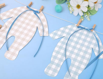 Blue and Cream Baby Onesie Garland – 8 PCS Big Size Baby Shower Banner - Image 9