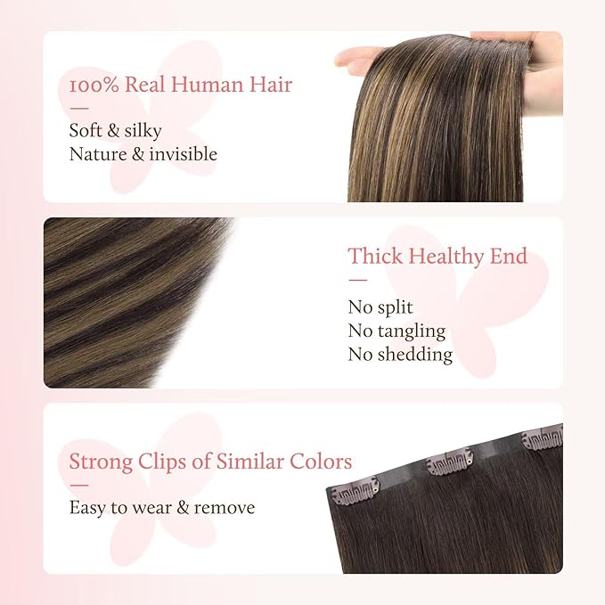 DOORES Clip in Hair Extensions Set 18 Inch 120g, 4pcs Invisi Edge Clip ins and 3pcs Classic Seamless Clip ins, Injected Virgin Real Human Hair Extensions Natural Invisible Straight, #(T2/6) P2