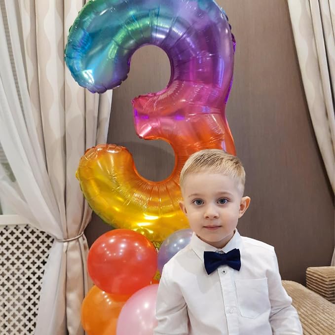 40 Inch Rainbow Number Balloon 3, Large Number Foil Balloons Mylar - Image 3