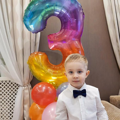 40 Inch Rainbow Number Balloon 3, Large Number Foil Balloons Mylar - Image 3