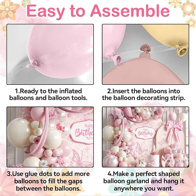 Pearl Pink Balloon Arch Kit, Double Stuffed Pearl Pink Sand White Balloons - Image 7