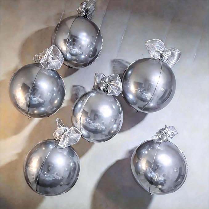 6Pcs Silver Round Foil Balloons, Giant 4D Round Ball Balloons, 22 Inch Metallic - Image 4