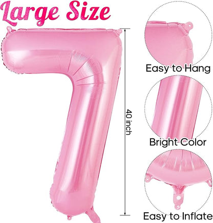 Pink Number 7 Balloon 40 Inch, Big Large Foil Helium Number Balloons, Jumbo - Image 3
