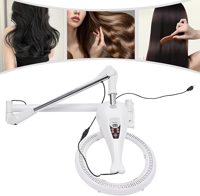 Hair Treatment Machine, 950W Wall Mount Orbiting Rotating Hair Processor for Salon Spa Family, Time Adjustable, White(Style 8)