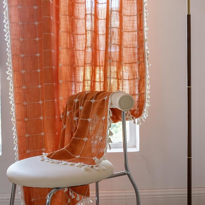 Sutuo Home Burnt Orange Plaids Boho Curtains - Image 4