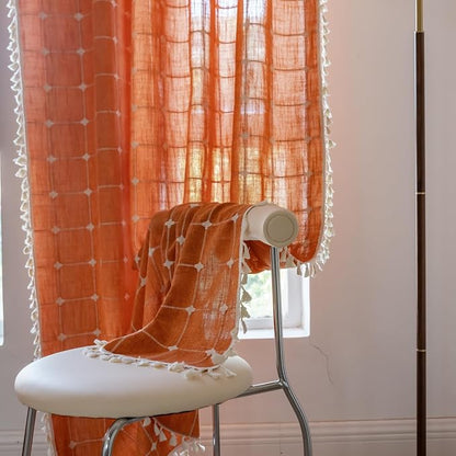 Sutuo Home Burnt Orange Plaids Boho Curtains - Image 4