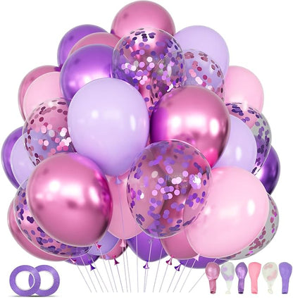 68Pcs Pink and Purple Balloons 12 Inch Metallic Purple Pink Latex Balloon by KUULBELAballoons