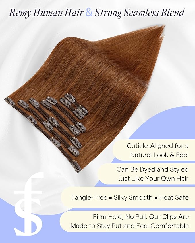 Full Shine Strawberry Blonde Hair Extensions Clip ins 16 Inch Clip in Extensions Real Human Hair Red Brown Auburn 135 G 7 Pcs