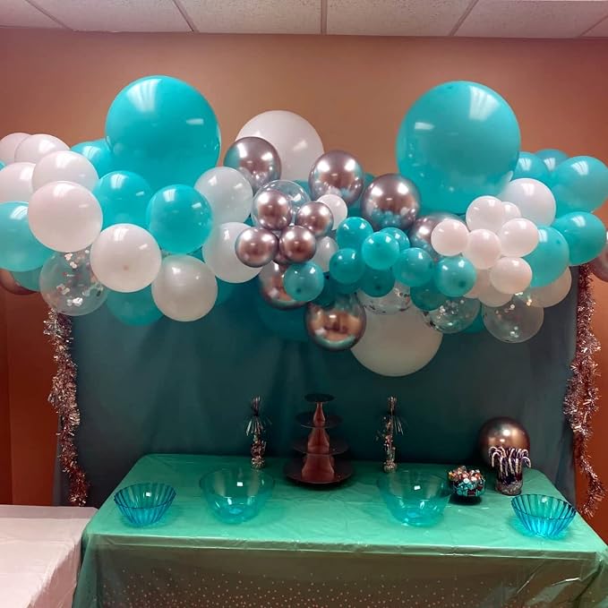 Balloons Teal Blue White Silver 12inch Mettalic Chrome Silver Confetti Balloon - Image 4
