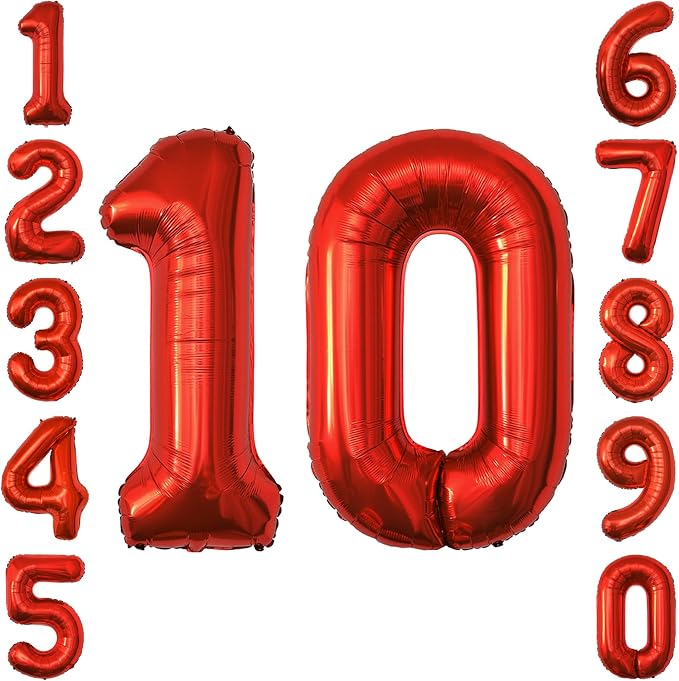 Red Number 10 Balloon 40 Inch, Foil Numeral by Unknown