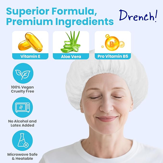 Drench No Water Hair Washing Cap - Waterless Shower Caps with Shampoo and Conditioner - Disposable Rinse Free Wash Aids - Ideal for Elderly and Disabled - Pack of 24