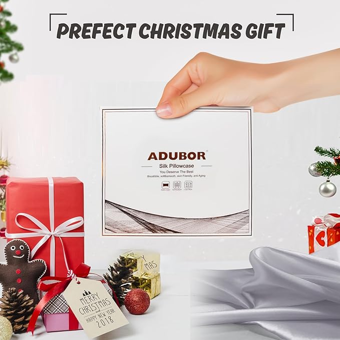 Adubor 100% Silk Pillowcase - Mulberry Silk Pillow Cases, 23 Momme 6A Grade Fibers, Silk Pillow Case for Hair and Skin Health, with Hidden Zipper (King 20''×36'', Silver Gray, 1PC)