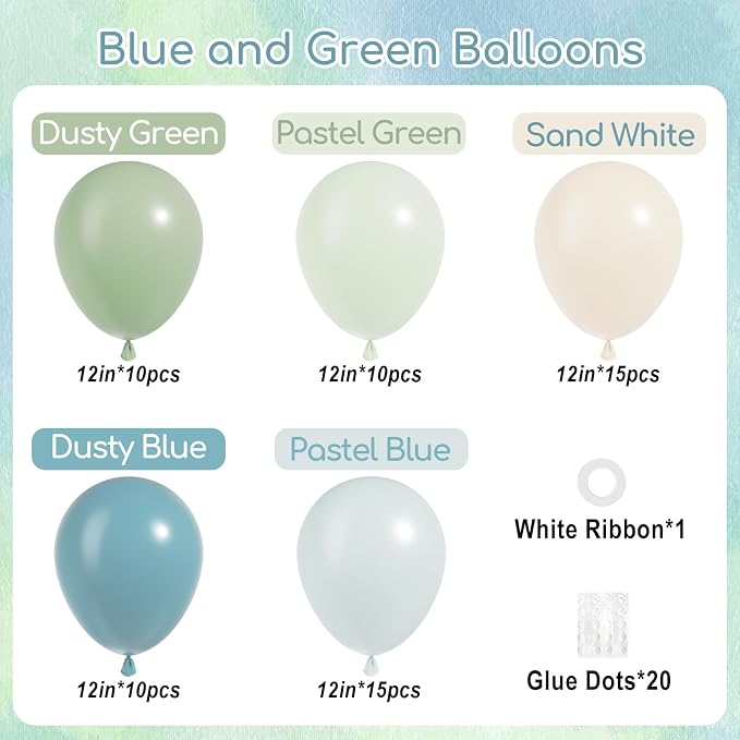 60pcs Blue and Green Balloons 12inch - Image 2