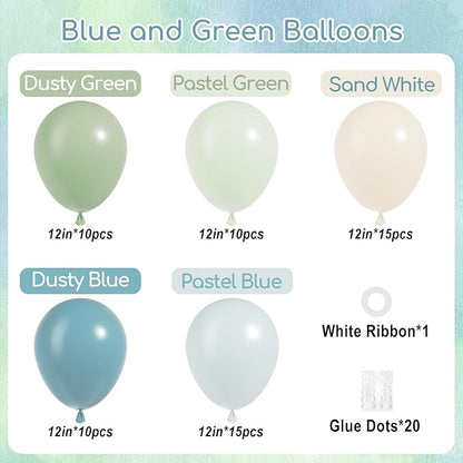 60pcs Blue and Green Balloons 12inch - Image 2