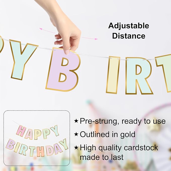 Pre-Strung Happy Birthday Banner, NO DIY Party Decorations | Birthday Party - Image 3