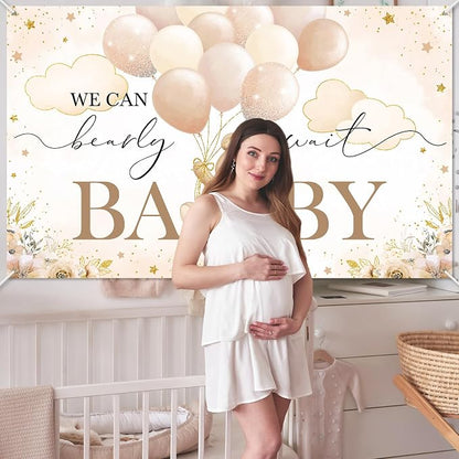 Mocsicka We Can Bearly Wait Backdrop Banner Brown Bear Baby Shower Banner Bear - Image 8