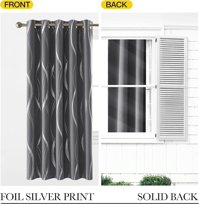 NICETOWN Grey Patterned Blackout 54 inch Long Curtain - Image 6
