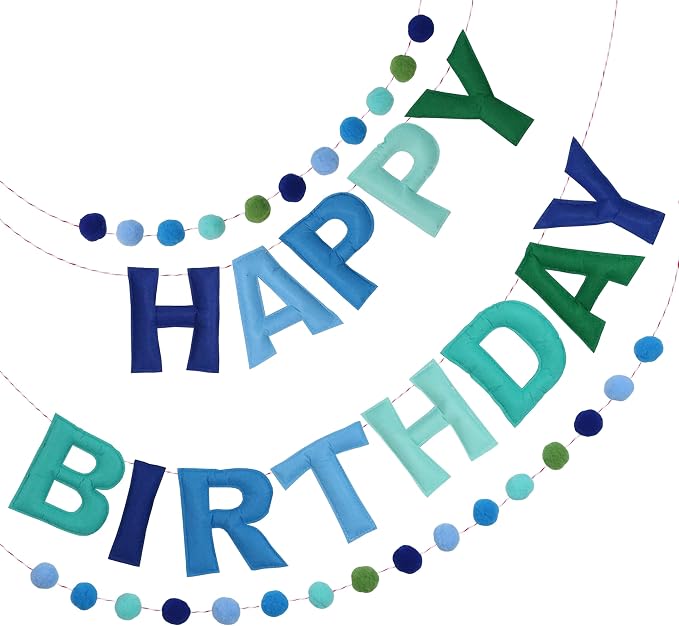 Pre-Strung 3D Felt Happy Birthday Banner, Max span 10ft, NO DIY, Includes Pom by Unknown