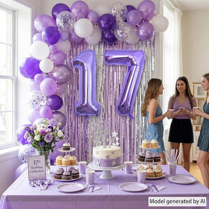 Purple Number 17 Balloon 40 Inch, Large Metallic Mylar Foil 17 Balloons - Image 6