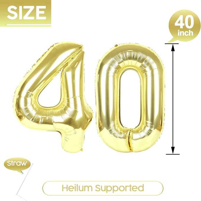 40 Balloon - Champagne Gold Birthday Number Balloons, 40 Inch Decorations | - Image 5