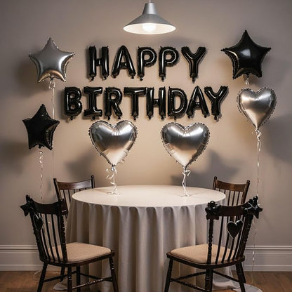 27 Pcs Black Silver Birthday Decorations, 3D Letters Black Happy Birthday - Image 5