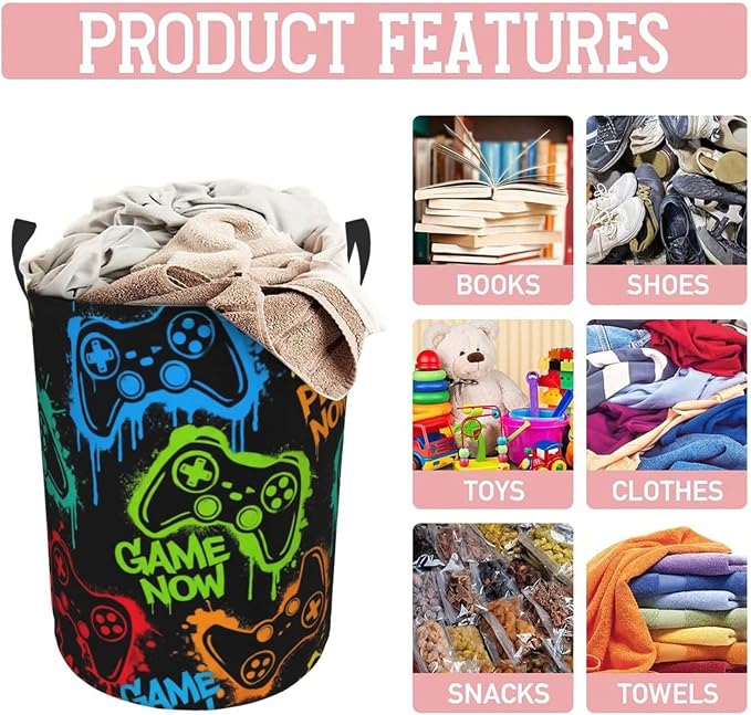 Colorful Silhouettes Game Joystick Laundry Hamper Bag - Image 8