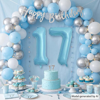 Pearlescent Blue Number 17 Balloon 40 Inch, Giant Light Blue Foil 17th Birthday - Image 6