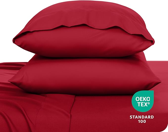 Bare Home Microfiber Pillow Cases - Standard Size Set of 2 - Cooling Pillowcases - Double Brushed - Easy Care - Envelope Closure (Standard Pillowcase Set of 2, Red)