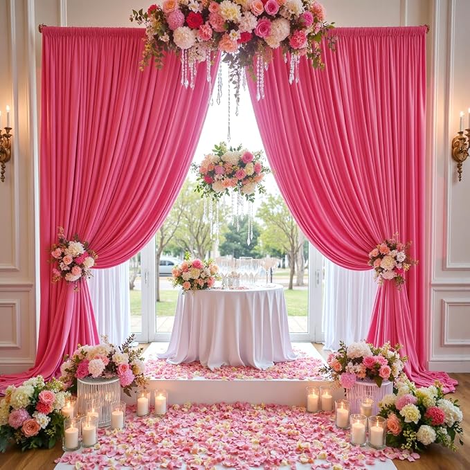 40 ft x 10 ft Wrinkle Free Fuchsia Backdrop Curtain - Image 8