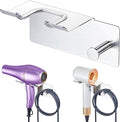 Hair Dryer Holder Wall Mounted, Blow Dryer Holder Adhesive, Metal Hairdryer Holder for Bathroom, Hair Tool Organizer with Plug&Cord for Cabinet Bathroom Bedroom Barber Shops