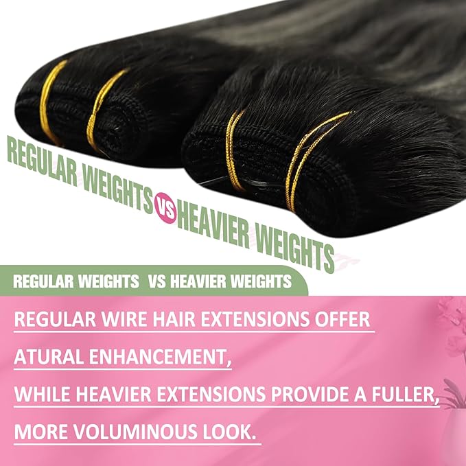 YoungSee 130G Wire Human Hair Extensions Black Ombre Wire Hair Extensions for Women Balayage Human Hair Fish Line Extension Off Black Mix Silver Remy Hair 22Inch
