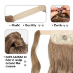 CJL HAIR 14" Short Ponytail Hair Extension Wrap Around Pony Tail Clip in Curly Wavy Synthetic Fake Hairpiece for Women Dirty Blonde