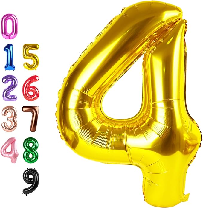 Number Balloons Gold 4 Balloon 40 inch by Enyeopd