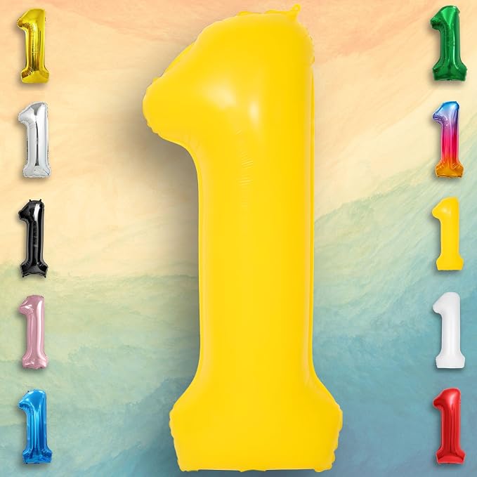 Yellow Number Balloon 1 Mylar Foil Macaron Balloons 40 inch - Image 5