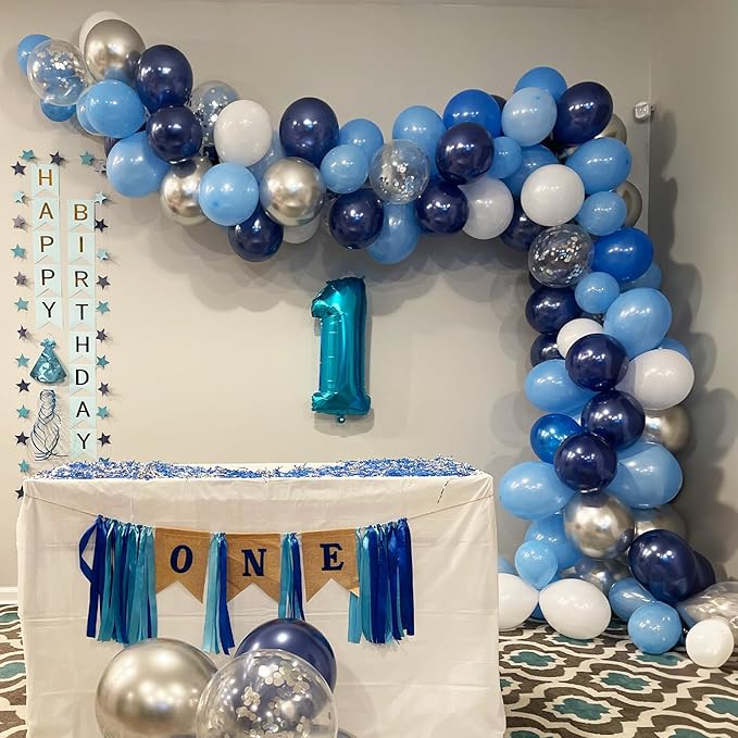 Blue Silver Balloons Set, 12 Inch Blue and Silver Balloons Dark Navy and - Image 5