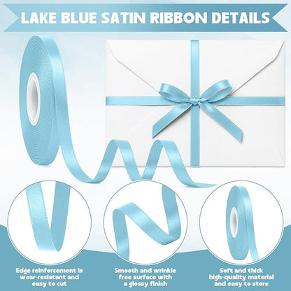 30Yards 3/8In Thin Lake Blue Ribbon - Image 3