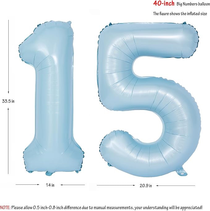 40 In Matte Blue Number Balloons Helium Foil Mylar Balloon Party Digital 15 | - Image 2