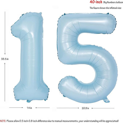 40 In Matte Blue Number Balloons Helium Foil Mylar Balloon Party Digital 15 | - Image 2