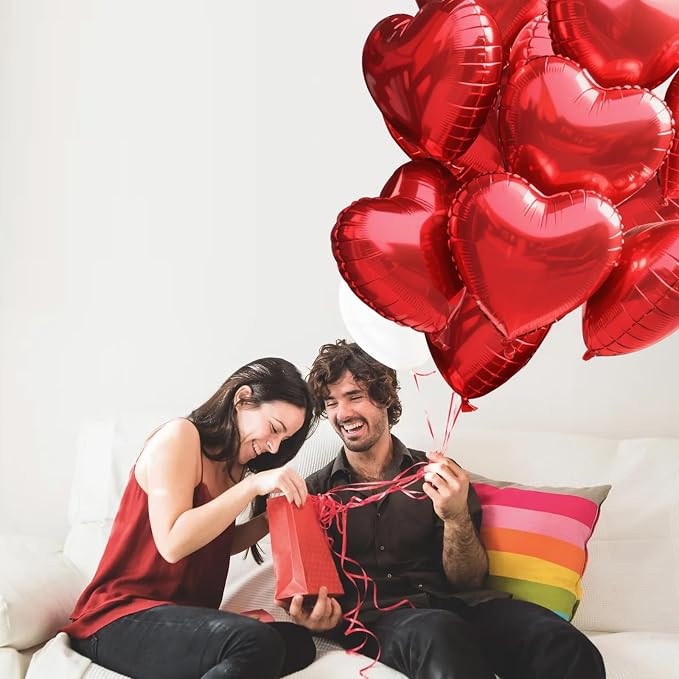 TONIFUL 15 Pcs Red Heart Balloons 18 Inch Heart Shape Foil Mylar Balloons | - Image 6