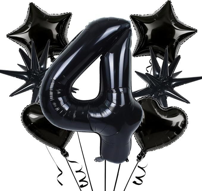 TONIFUL 4th Birthday Balloons Kit 40 Inch Black Large Number 4 Foil Balloon | by TONIFUL