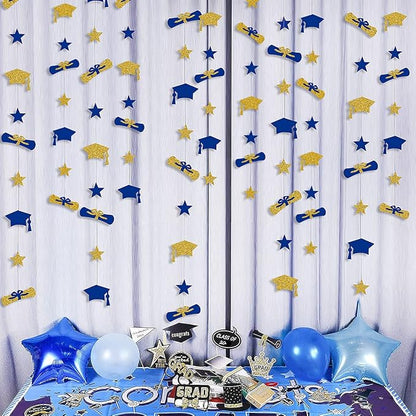 Pinkblume Navy Blue Gold Graduation Hat Diploma Star Garland Banner Bunting - Image 3