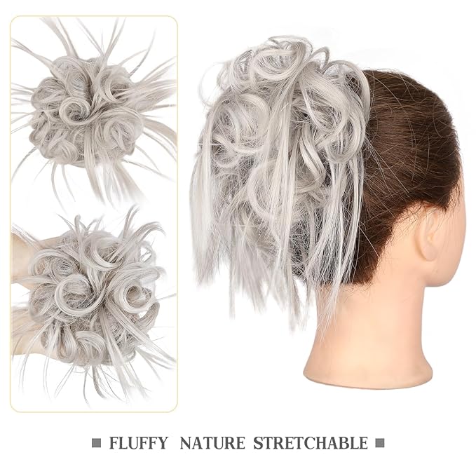 HMD Tousled Updo Messy Bun Hairpiece Hair Extension Ponytail with Elastic Rubber Band Updo Ponytail Hairpiece Synthetic Hair Extensions Scrunchies Ponytail Hairpieces for Women