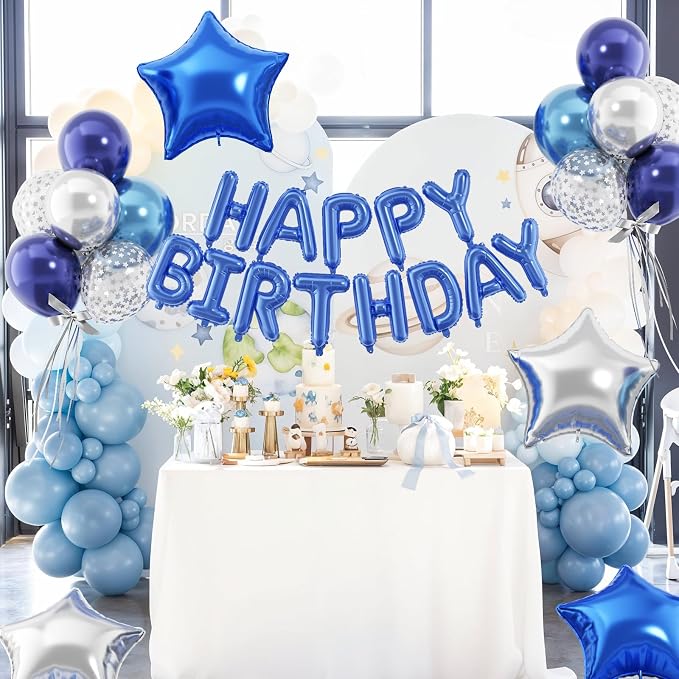 29PC Blue Happy Birthday Balloon Banner, 16 Inch 3D Aluminum Letter Banner Sign - Image 2