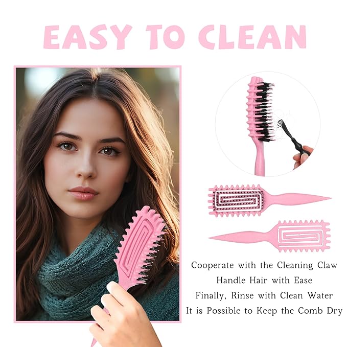 Curl Defining Brush for Curly Hair, Flexi Vented Brush for Faster Drying Hair, Detangling and Shaping to Reduce Pulling (Pink)