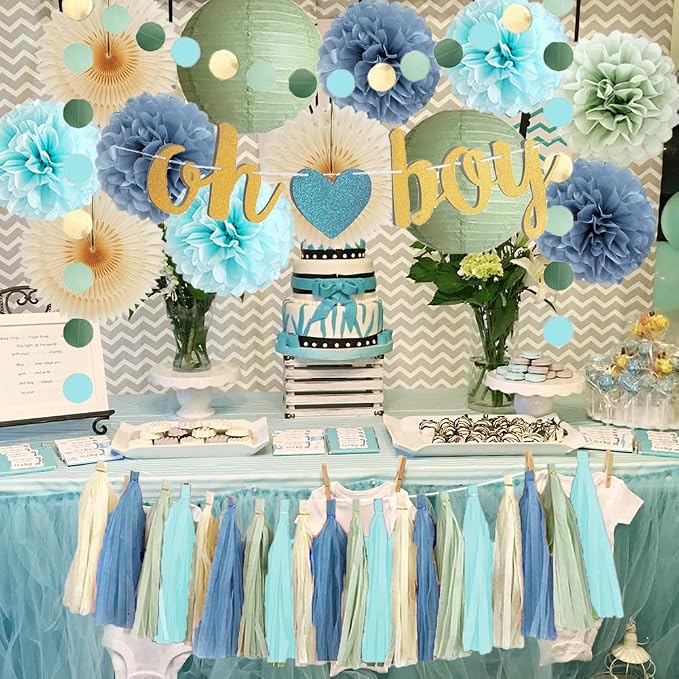 Dusty Blue and Sage Green Baby Shower Decorations Oh Boy Sage Green and Blue - Image 5