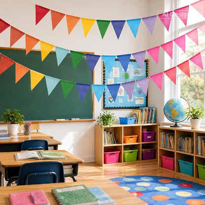 G2PLUS Pre-Strung Burlap Pennant Banner, 39Ft Rainbow Triangle Flag Bunting - Image 6