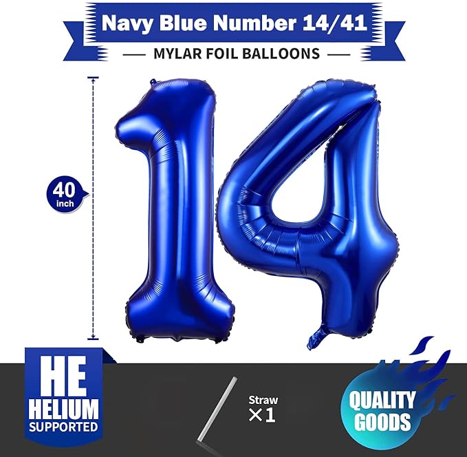 Navy Blue 14 Balloon Numbers, 40 Inch Dark Blue 14 or 41 Birthday Balloons - Image 2