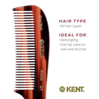 Kent 10T Tortoise Large Detangler Comb, Handmade Wide Tooth Comb for Curly and Thick Hair, Detangling Combs For Wet and Dry Hair, Saw-Cut and Hand Polished Handmade in England