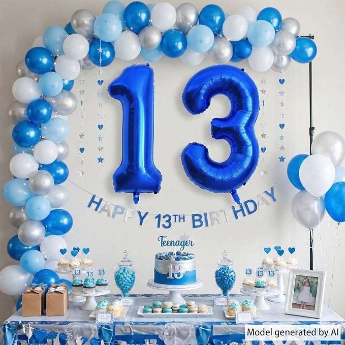 Navy Blue Number 13 Balloon 40 Inch, Shiny Foil Numeral Teen Milestone Decor | - Image 6